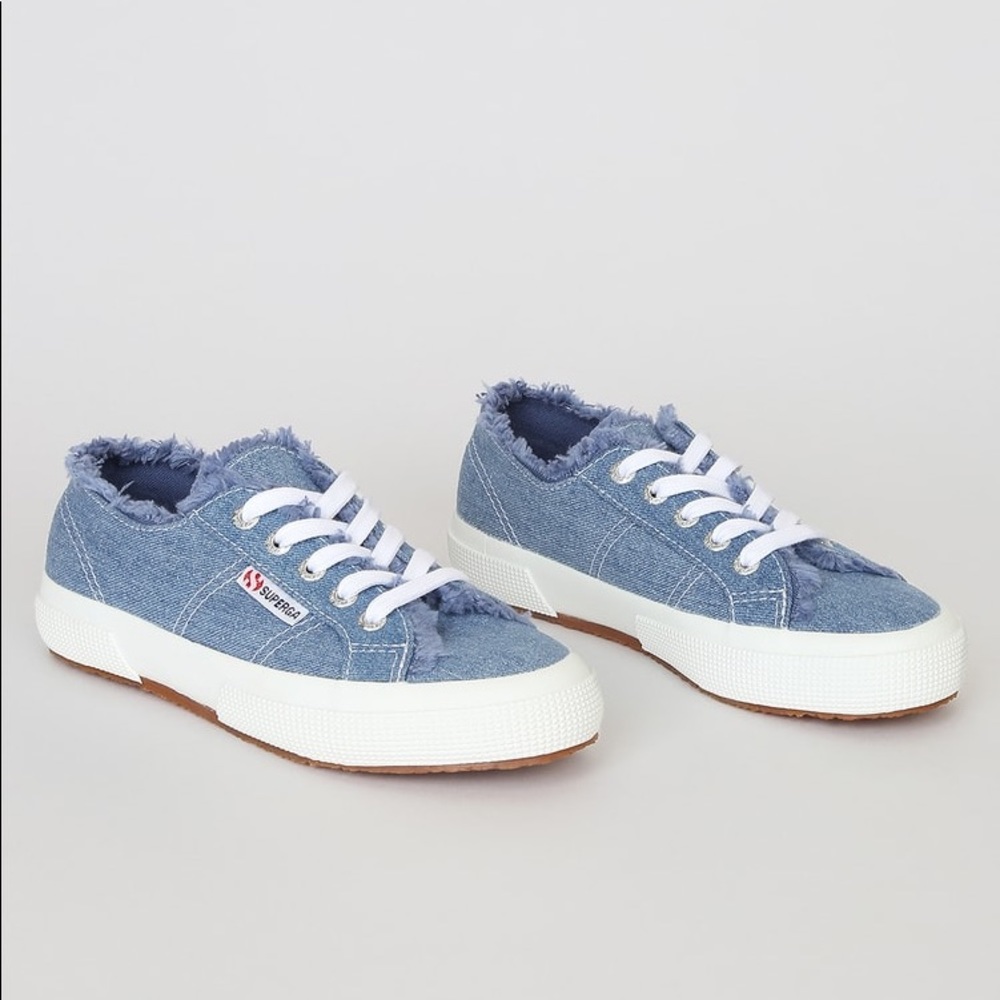 NEW Superga Frayed Denim Light Blue Sneakers 7.5
